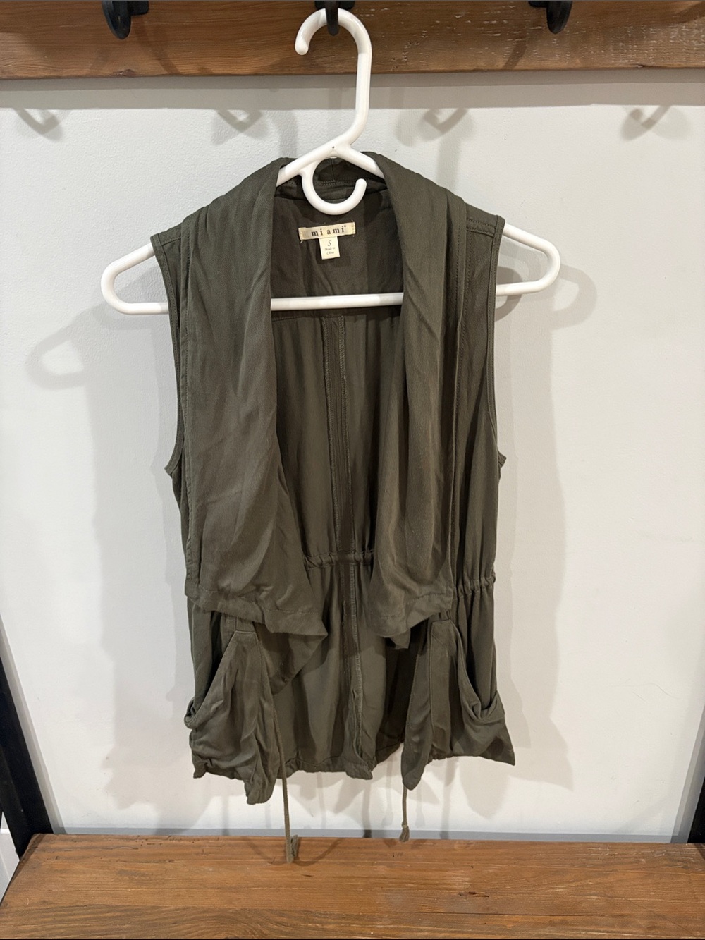 miami Olive Draped Sleeveless Tunic Vest